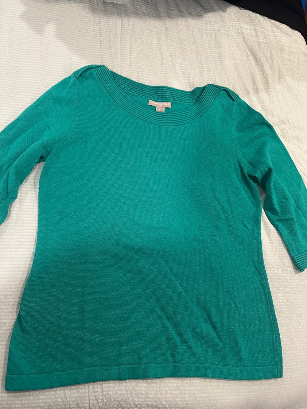 Banana Republic Teal Green Scoop Neck Long Sleeve Knit Top